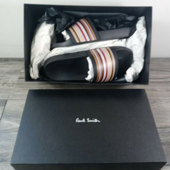 PAUL SMITH Black Stripe Ruben Men’s Slides Sandals Flip Flops NEW BOX 8 Italy main image 9